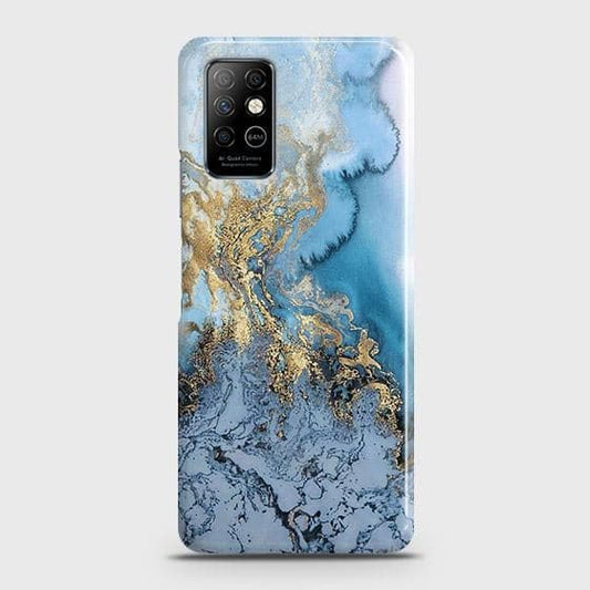 Infinix Note 8 Cover - Trendy Golden & Blue Ocean Marble Printed Hard Case with Life Time Colors Guarante ( Fast Delivery )