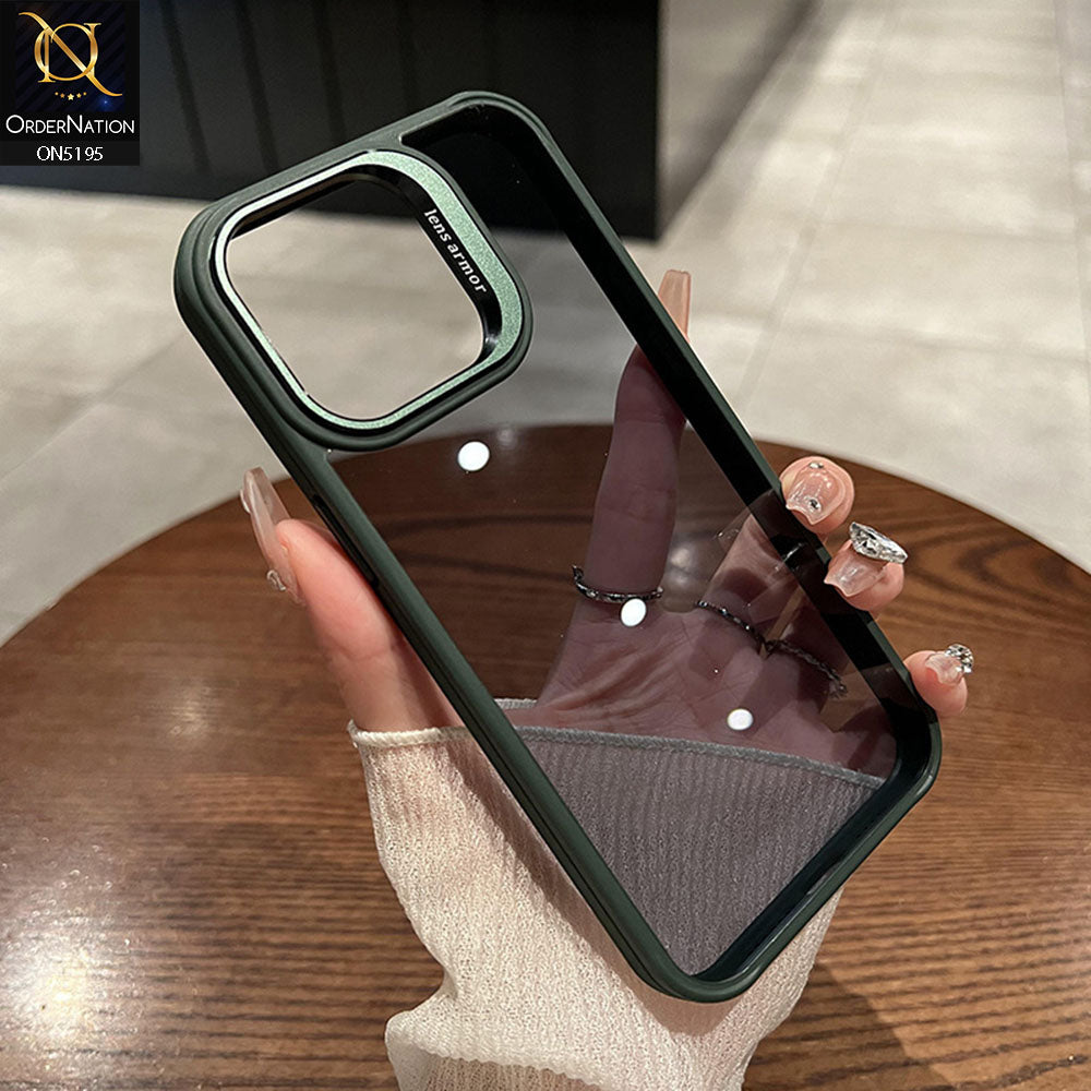 iPhone 15 Pro Max Cover - Green - Trendy Colour Transparent Back Soft Borders Metalic Camera Lens Protector Case