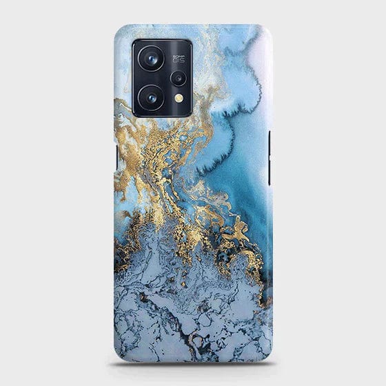 Realme C35 Cover - Matte Finish - Trendy Golden & Blue Ocean Marble Printed Hard Case with Life Time Colors Guarantee