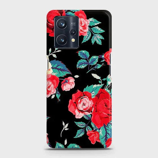 Realme C35 Cover - Matte Finish - Luxury Vintage Red Flowers Printed Hard Case with Life Time Colors Guarantee b76