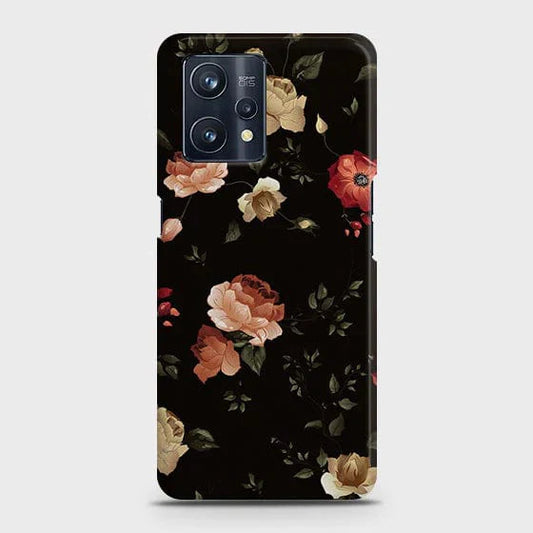 Realme C35 Cover - Matte Finish - Dark Rose Vintage Flowers Printed Hard Case with Life Time Colors Guarantee