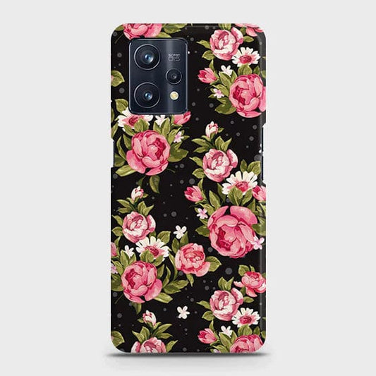 Realme C35 Cover - Matte Finish - Trendy Pink Rose Vintage Flowers Printed Hard Case with Life Time Colors Guarantee