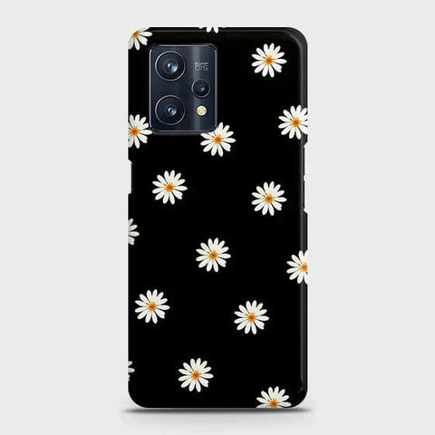 Realme V25 Cover - Matte Finish - White Bloom Flowers with Black Background Printed Hard Case with Life Time Colors Guarantee