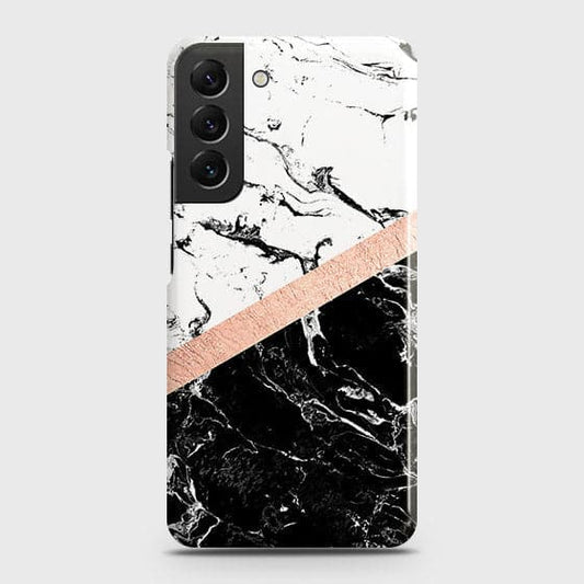 Samsung Galaxy S22 5G Cover - Black & White Marble With Chic RoseGold Strip Case with Life Time Colors Guarantee (Fast Delivery)
