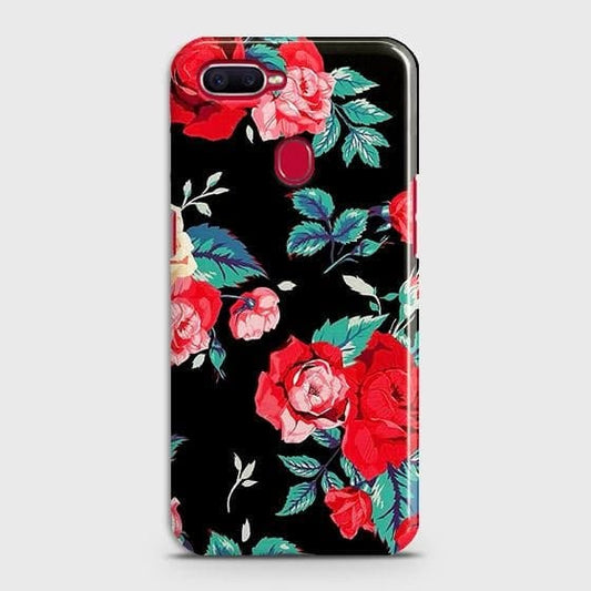 Oppo A5s Cover - Luxury Vintage Red Flowers Printed Hard Case with Life Time Colors Guarantee ( Fast Delivery )