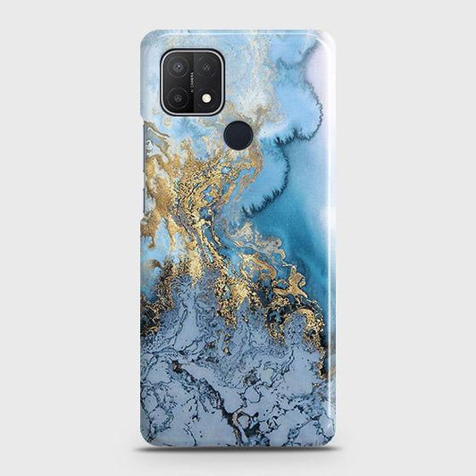 Oppo A15 Cover - Trendy Golden & Blue Ocean Marble Printed Hard Case with Life Time Colors Guarantee(B32) 1 ( Fast Delivery )