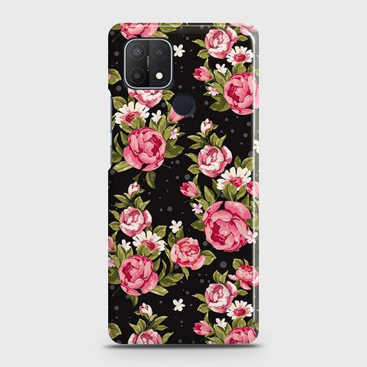 Oppo A15 Cover - Trendy Pink Rose Vintage Flowers Printed Hard Case with Life Time Colors Guarantee ( Fast delivery )