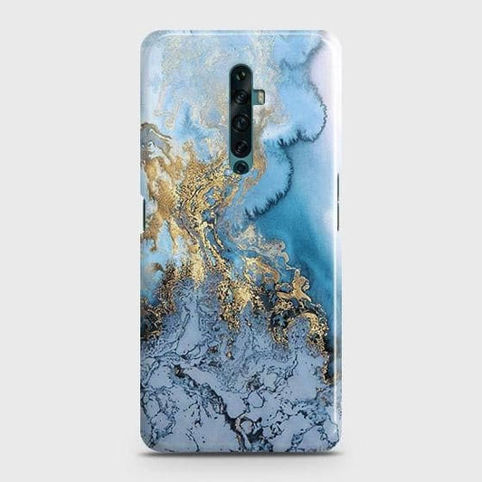 Oppo Reno 2Z Cover - Trendy Golden & Blue Ocean Marble Printed Hard Case with Life Time Colors Guarantee ( Fast delivery )