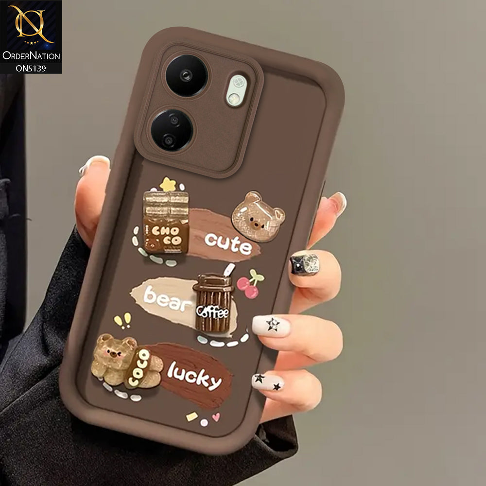 Xiaomi Redmi 13C - Brown - Trendy 3D Cute Cartoon And Coffee Chocolate Soft Silicon Shockproof Case With Camera Protection