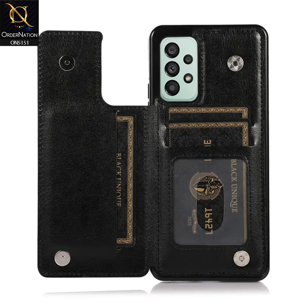 Samsung Galaxy A73 5G Cover - Black - Luxury PU Leather Card Holder Wallet Soft Case