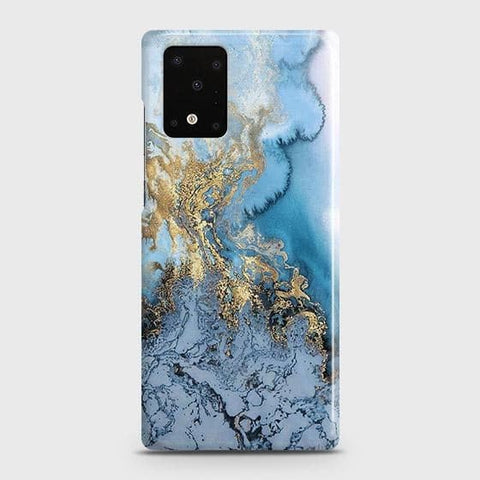 Samsung Galaxy S20 Ultra Cover - Trendy Golden & Blue Ocean Marble Printed Hard Case with Life Time Colors Guarantee ( Fast Delivery )