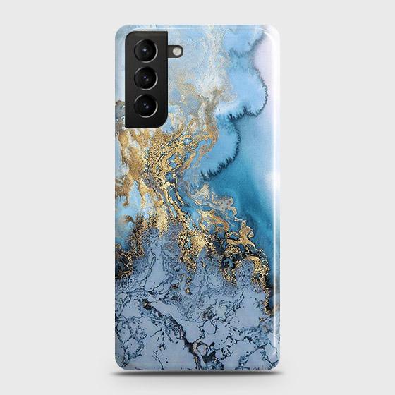 Samsung Galaxy S21 5G Cover - Trendy Golden & Blue Ocean Marble Printed Hard Case with Life Time Colors Guarantee ( Fast Delivery )