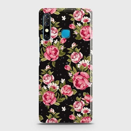 Tecno Spark 4 Cover - Trendy Pink Rose Vintage Flowers Printed Hard Case with Life Time Colors Guarantee b-75  (2) ( Fast Delivery )