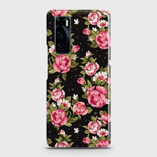 Vivo V20 SE Cover - Trendy Pink Rose Vintage Flowers Printed Hard Case with Life Time Colors Guarantee b66 ( Fast  Delivery )