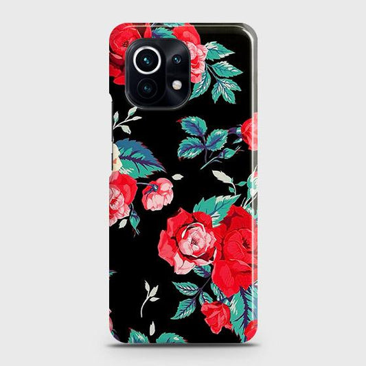 Xiaomi 11 Lite 5G NE Cover - Luxury Vintage Red Flowers Printed Hard Case with Life Time Colors Guarantee