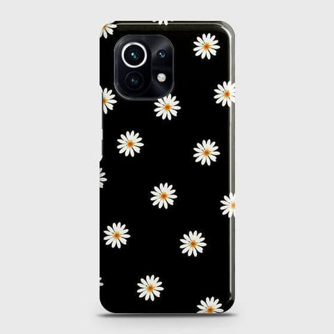 Xiaomi 11 Lite 5G NE Cover - Matte Finish - White Bloom Flowers with Black Background Printed Hard Case with Life Time Colors Guarantee