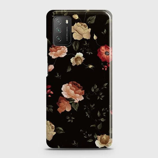 Xiaomi Poco M3 Cover - Matte Finish - Dark Rose Vintage Flowers Printed Hard Case with Life Time Colors Guarantee (Fast Delivery)