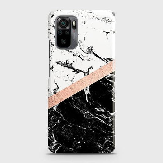 Xiaomi Redmi Note 10S Cover - Black & White Marble With Chic Rose Gold Strip Case with Life Time Colors Guarantee b-70 (Fast Delivery)