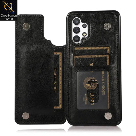 Samsung Galaxy A13 Cover - Black - Luxury PU Leather Card Holder Wallet Soft Case