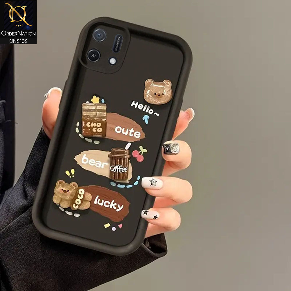 Oppo A16e Cover - Black - Trendy 3D Cute Cartoon And Coffee Chocolate Soft Silicon Shockproof Case With Camera Protection