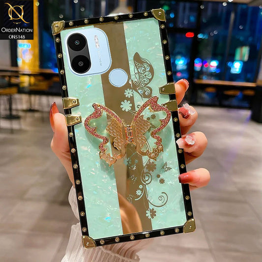 Xiaomi Poco C50 Cover - Aqua -  Luxury Shiny Rhinestone Butterfly Electroplated Square Trunk Soft Case