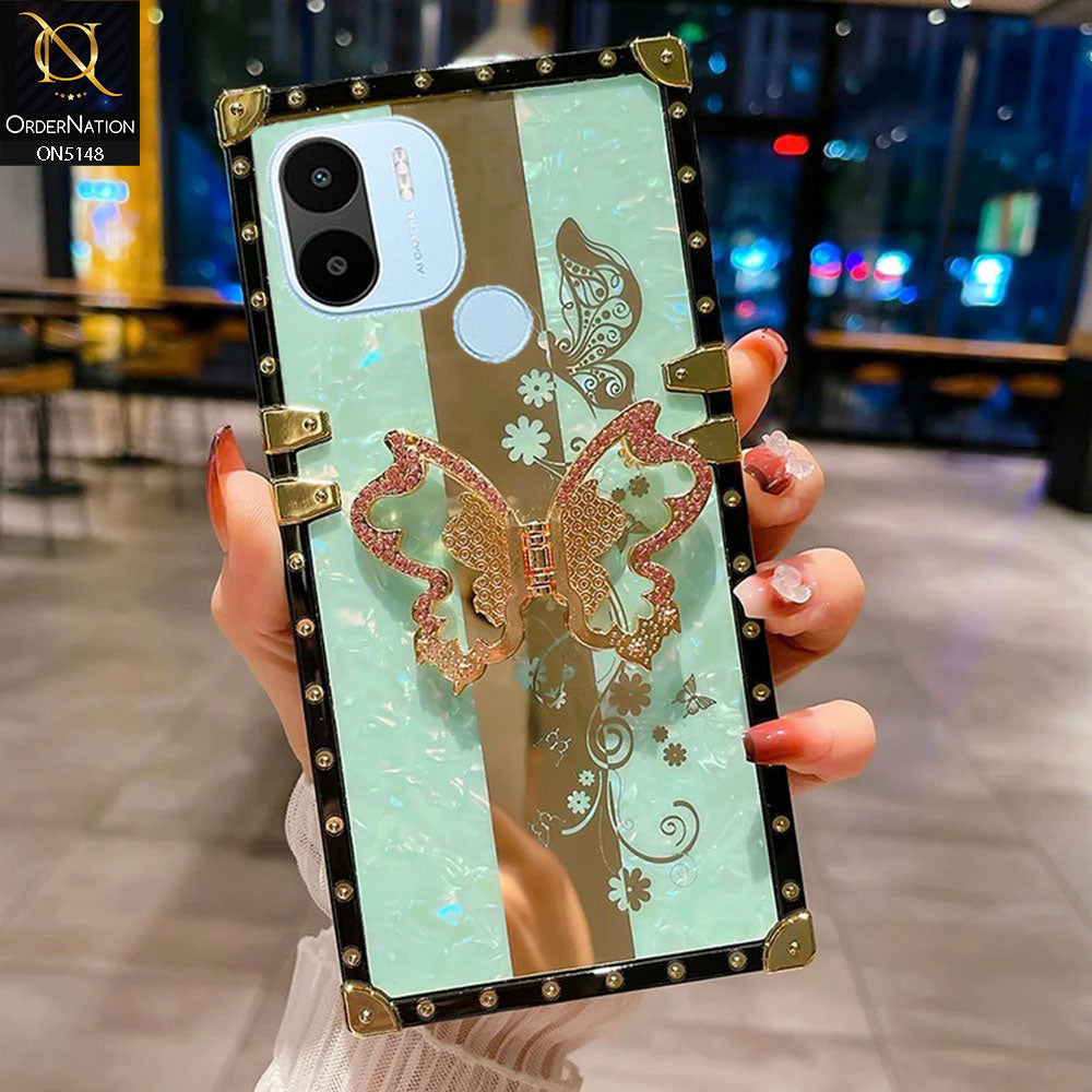 Xiaomi Redmi A2 Cover - Aqua -  Luxury Shiny Rhinestone Butterfly Electroplated Square Trunk Soft Case