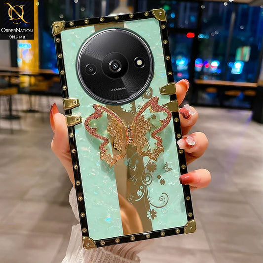 Xiaomi Redmi A3x - Covers - Aqua - Luxury Shiny Rhinestone Butterfly Electroplated Square Trunk Soft Case