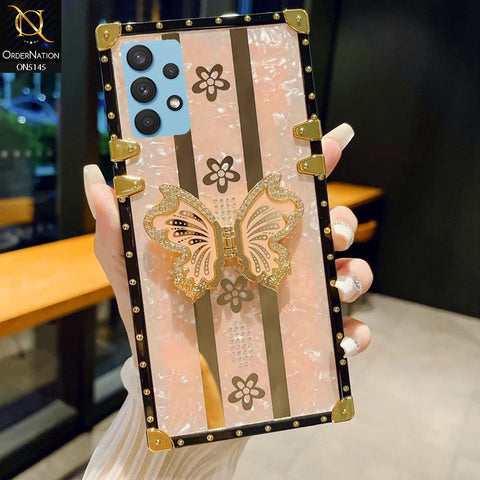 Samsung Galaxy A32 - Rose Gold - Luxury Shiny Rhinestone Butterfly Electroplated Square Trunk Soft Case