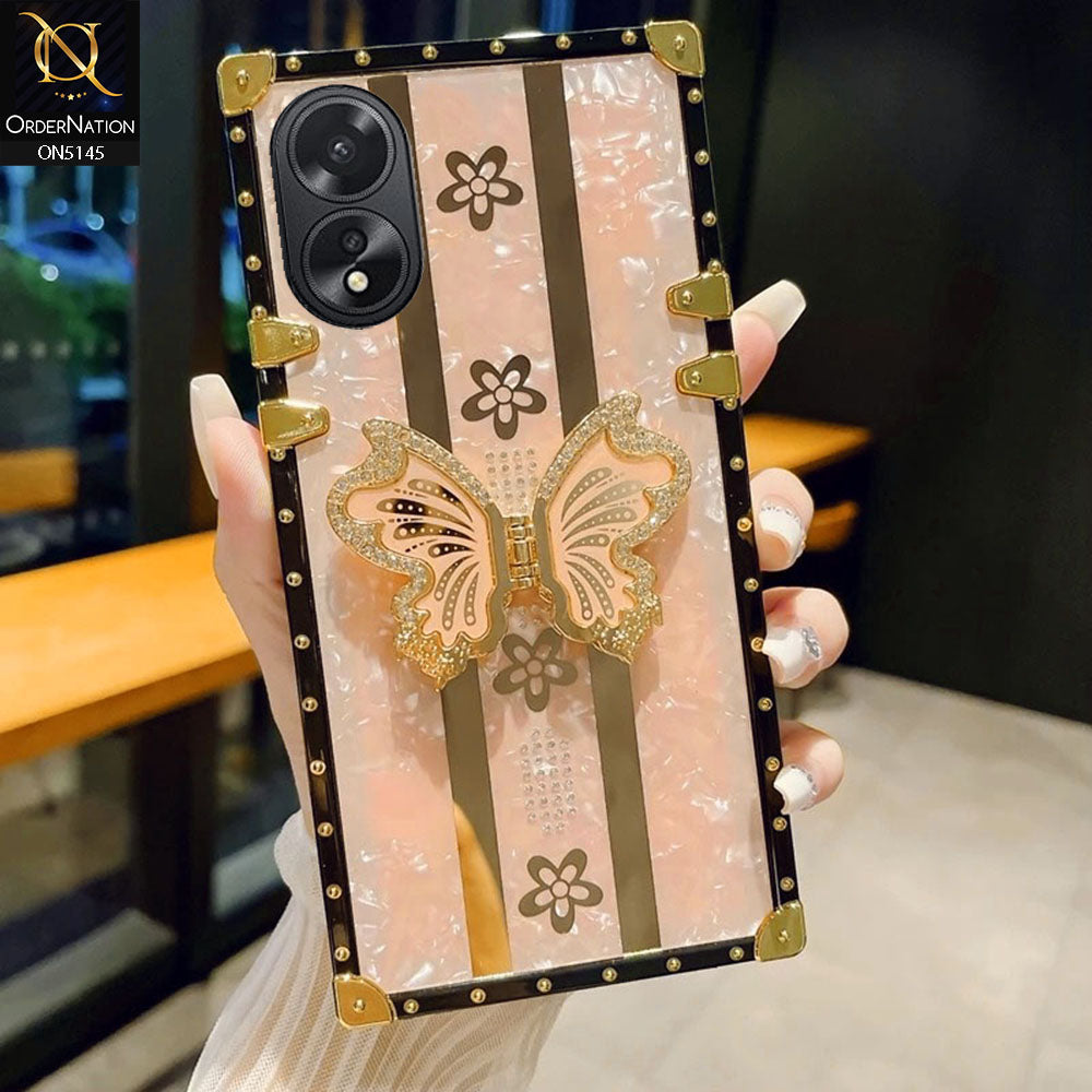 Oppo A38 - Rose Gold - Luxury Shiny Rhinestone Butterfly Electroplated Square Trunk Soft Case