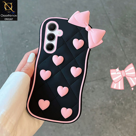 Samsung Galaxy A55 Cover - Pink - 3D Pink Heart with Bow-Knot Design Soft Protective Case