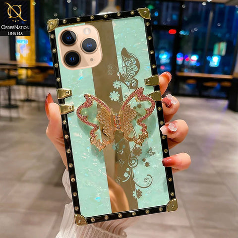 iPhone 11 Pro Cover - Aqua -  Luxury Shiny Rhinestone Butterfly Electroplated Square Trunk Soft Case