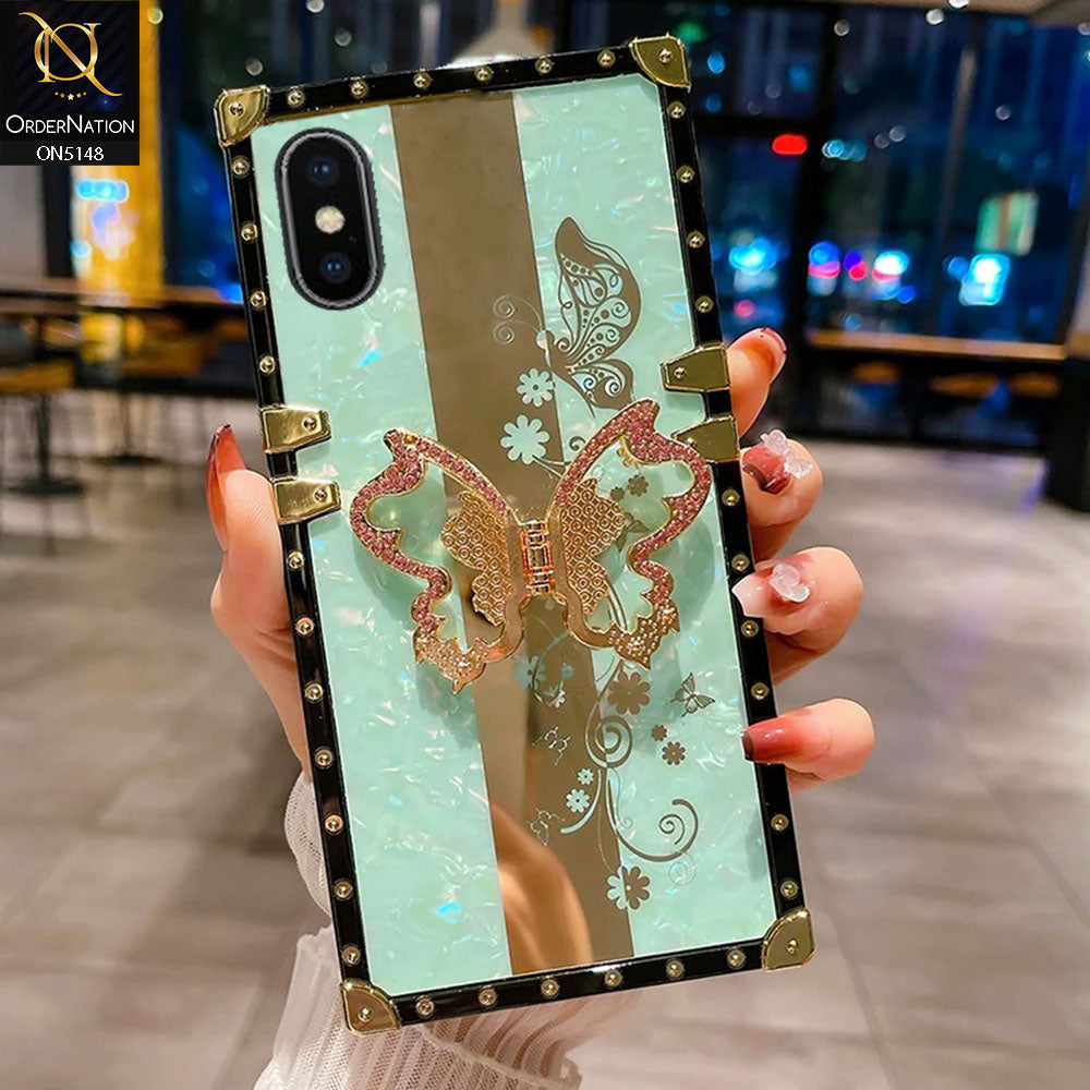 iPhone XS Max Cover - Aqua -  Luxury Shiny Rhinestone Butterfly Electroplated Square Trunk Soft Case