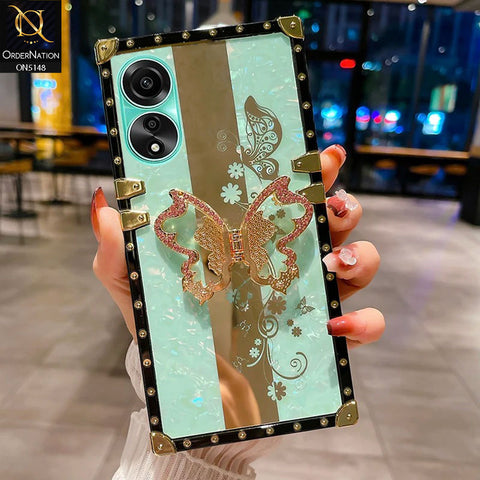 Oppo A78 4G Cover - Aqua -  Luxury Shiny Rhinestone Butterfly Electroplated Square Trunk Soft Case