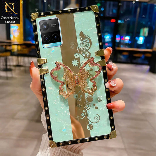 Vivo Y21G Cover - Aqua -  Luxury Shiny Rhinestone Butterfly Electroplated Square Trunk Soft Case