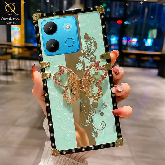 Infinix Smart 7 HD Cover - Aqua -  Luxury Shiny Rhinestone Butterfly Electroplated Square Trunk Soft Case