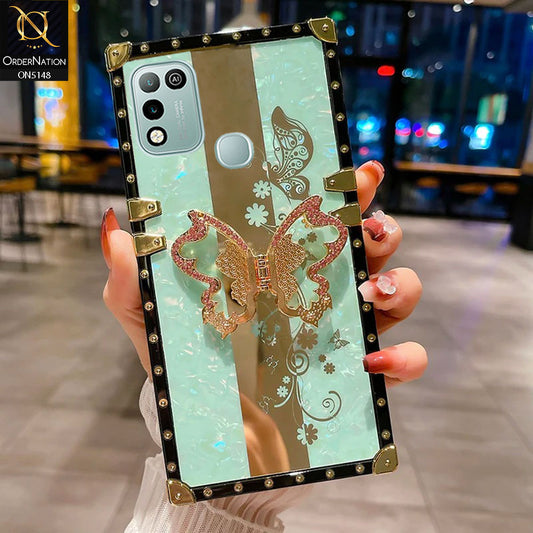 Infinix Hot 11 Play Cover - Aqua -  Luxury Shiny Rhinestone Butterfly Electroplated Square Trunk Soft Case