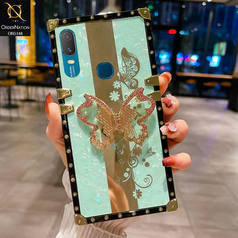 Vivo Y11 (2019) Cover - Aqua -  Luxury Shiny Rhinestone Butterfly Electroplated Square Trunk Soft Case