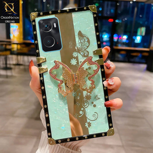 Oppo A76 Cover - Aqua -  Luxury Shiny Rhinestone Butterfly Electroplated Square Trunk Soft Case