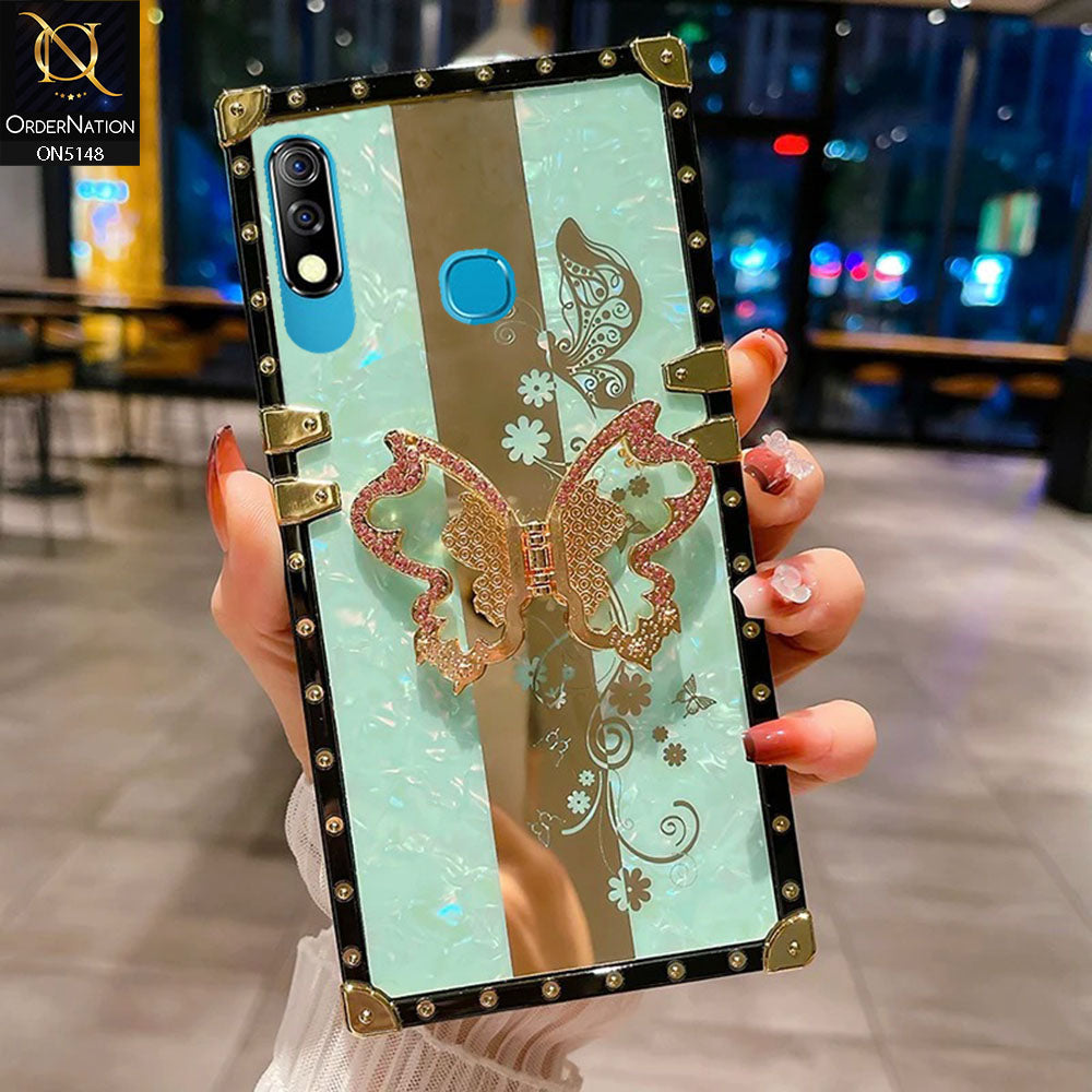 Infinix Hot 8 Lite Cover - Aqua -  Luxury Shiny Rhinestone Butterfly Electroplated Square Trunk Soft Case