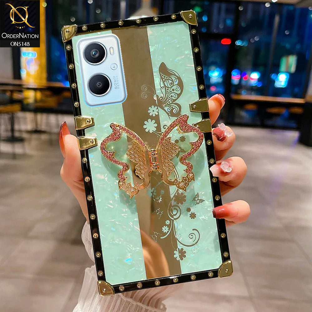 Oppo A96 Cover - Aqua -  Luxury Shiny Rhinestone Butterfly Electroplated Square Trunk Soft Case