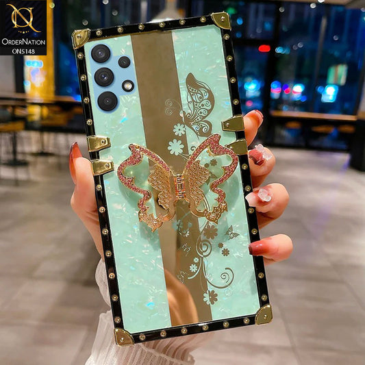 Samsung Galaxy A32 Cover - Aqua -  Luxury Shiny Rhinestone Butterfly Electroplated Square Trunk Soft Case