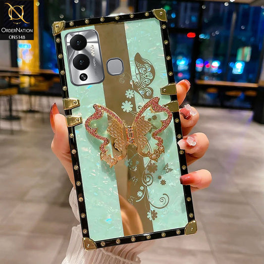 Infinix Hot 12 Play Cover - Aqua -  Luxury Shiny Rhinestone Butterfly Electroplated Square Trunk Soft Case