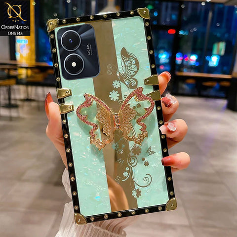 Vivo Y02s   Cover - Aqua -  Luxury Shiny Rhinestone Butterfly Electroplated Square Trunk Soft Case