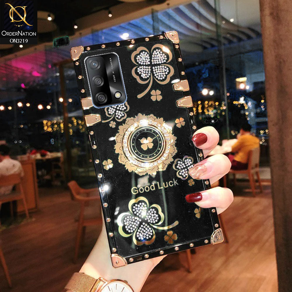 Oppo Reno 6 Lite Cover - Black  - Square Bling Diamond Glitter Soft TPU Trunk Case with Ring Holder (Copy)