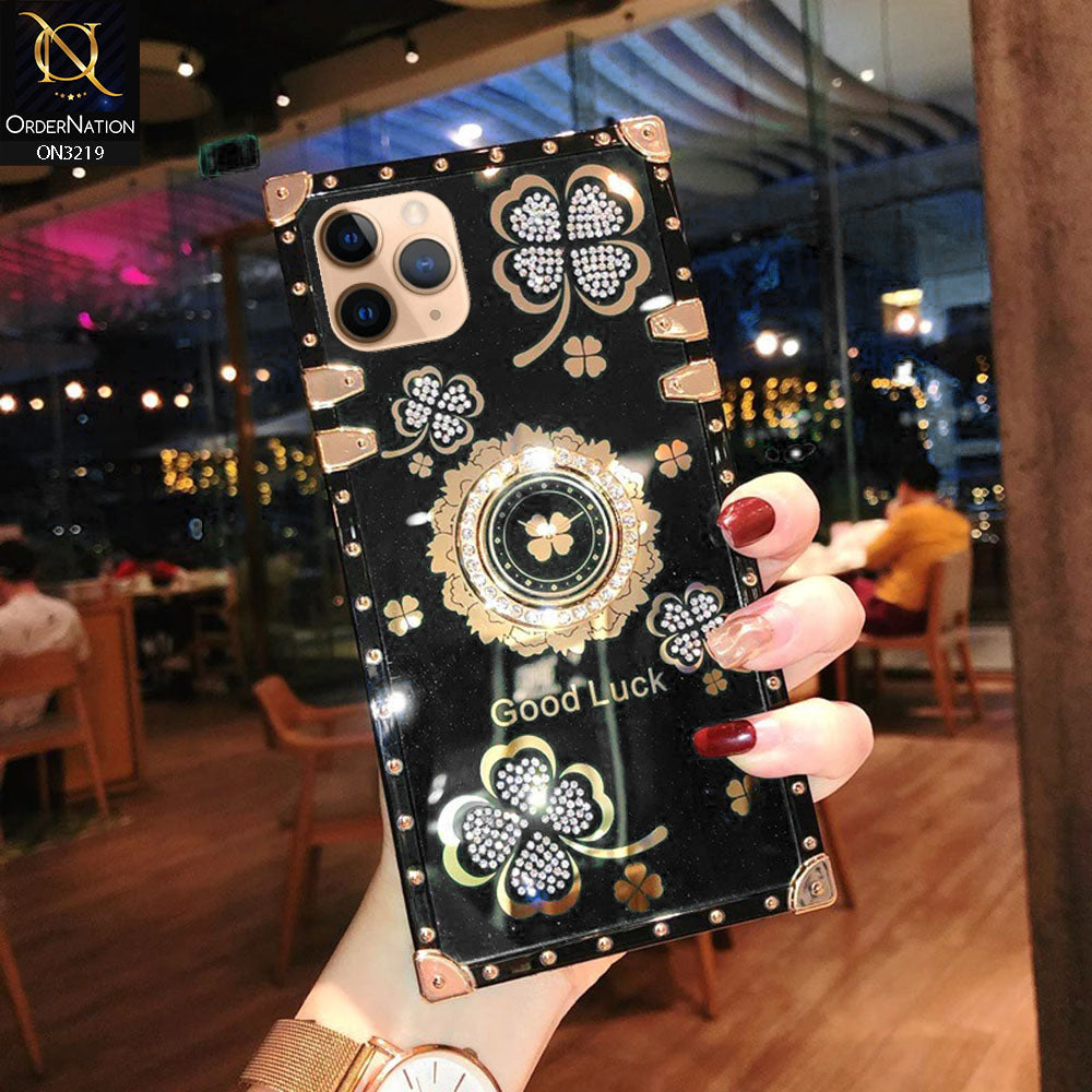 iPhone 11 Pro Cover - Black - Square Bling Diamond Glitter Soft TPU Trunk Case with Ring Holder