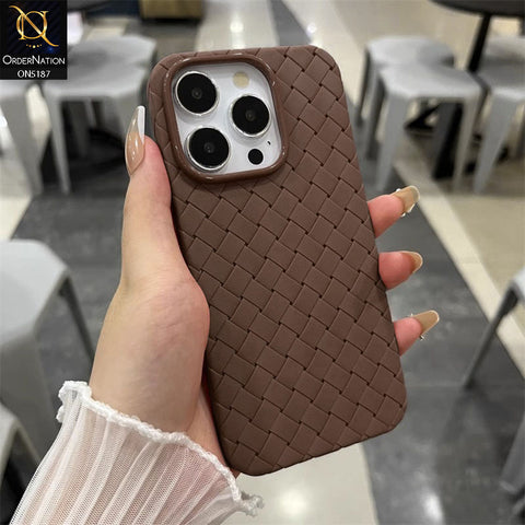 iPhone 16 Pro Cover - Brown - New Woven Design Leather Feel Soft TPU Case