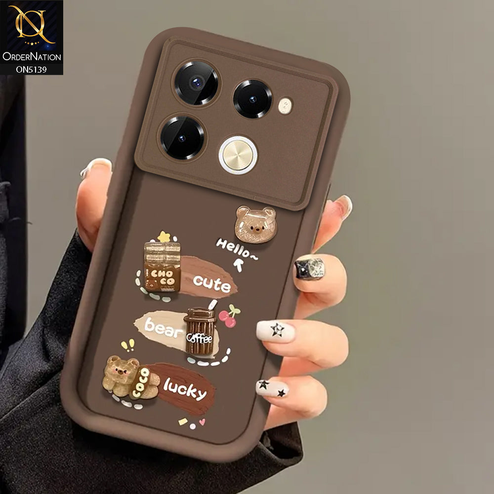 Infinix Note 40 Pro - Brown - Trendy 3D Cute Cartoon And Coffee Chocolate Soft Silicon Shockproof Case With Camera Protection