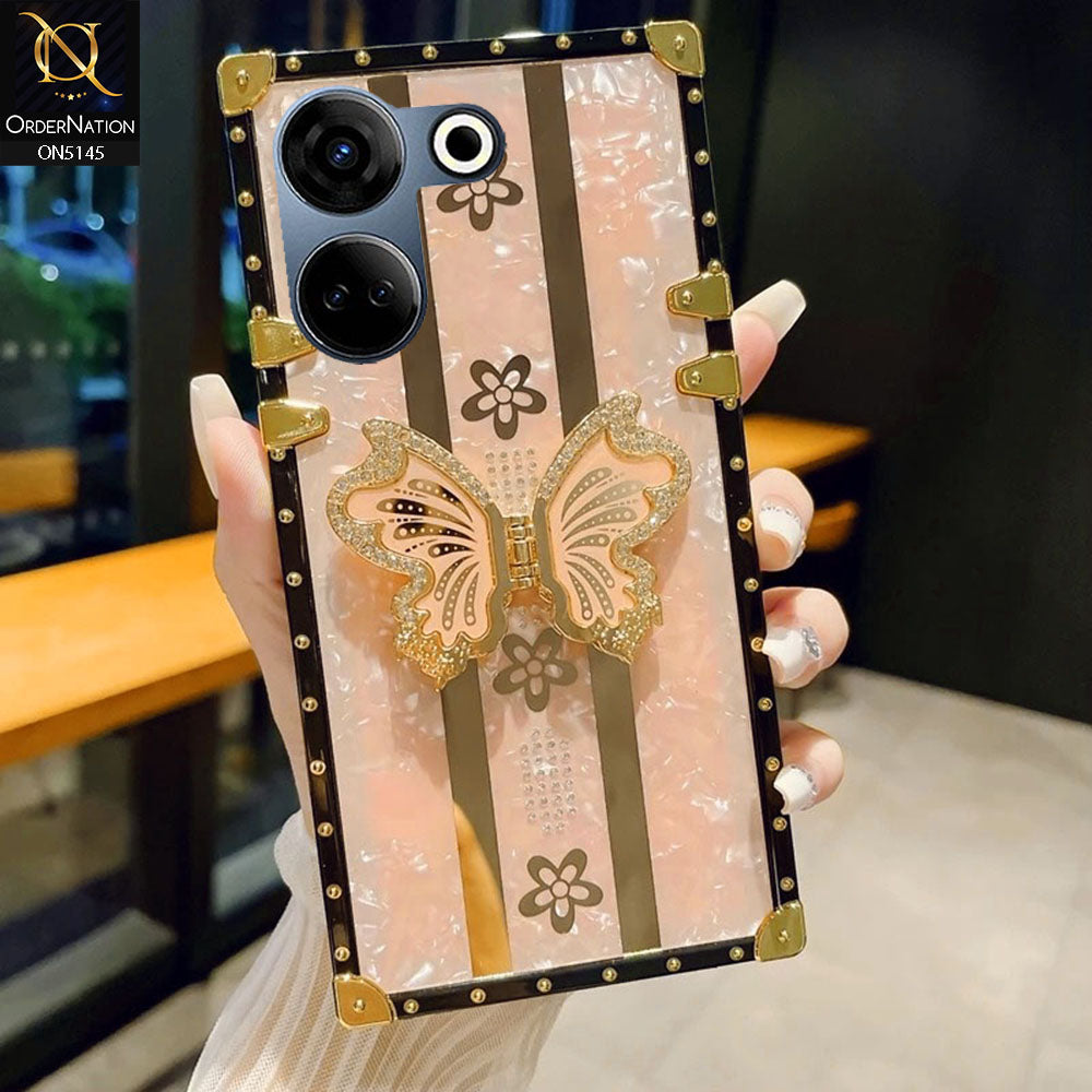 Tecno Camon 20 Pro - Rose Gold - Luxury Shiny Rhinestone Butterfly Electroplated Square Trunk Soft Case