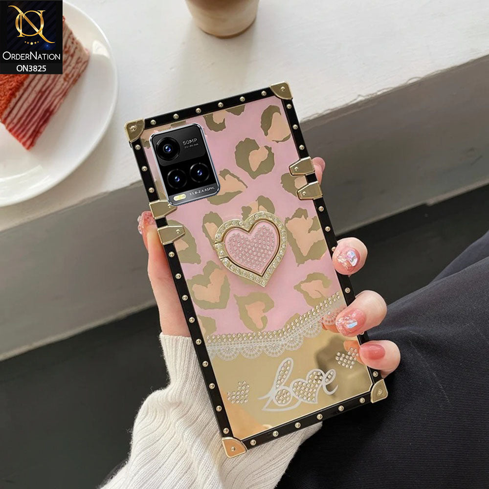 Vivo Y21e Cover - Design1 - Heart Bling Diamond Glitter Soft TPU Trunk Case With Ring Holder