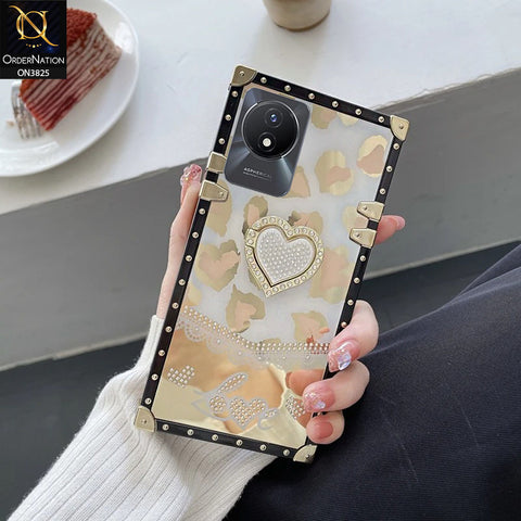 Vivo Y02 Cover - Design 2 - Heart Bling Diamond Glitter Soft TPU Trunk Case With Ring Holder